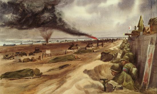 The Sea Wall At the Eastern American Beach (Utah Beach) by Navy combat artist Mitchell Jamieson